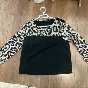 Small leopard and black blouse shirt
